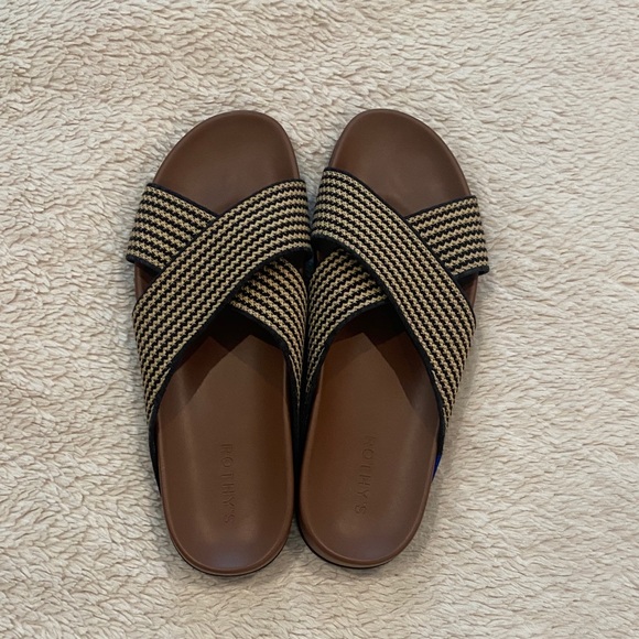 Rothy's Shoes - Rothy’s Crossover Sandals – Black & Tan Woven, Size 11